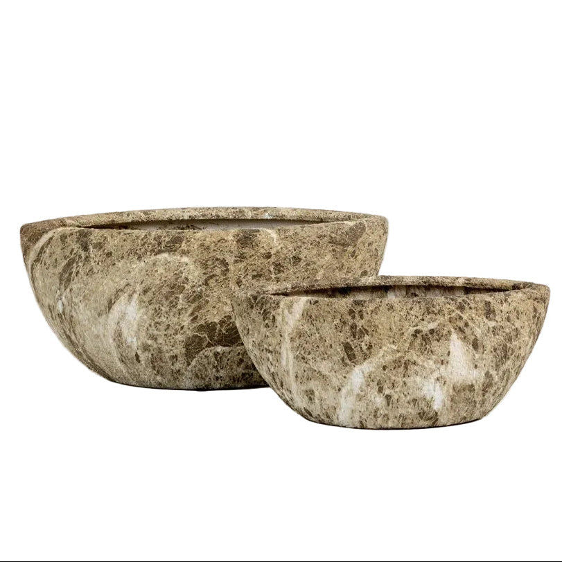 Set 2 ghivece ceramice BASHIR, bej-maro, 46 x 22 x 20 cm și 35,5 x 16 x 14,5 cm