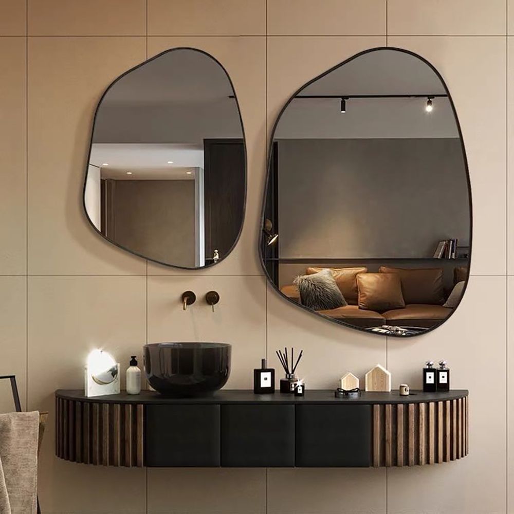 Oglindă de perete SALOT cu ramă din aluminiu negru, 50 x 80 cm