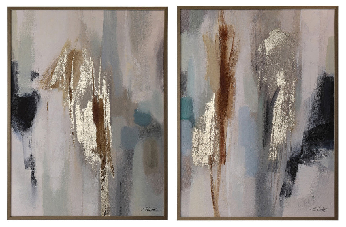 Set 2 tablouri JOREAL pe pânză, cu foițe aurii, lemn de pin, 60 x 80 cm