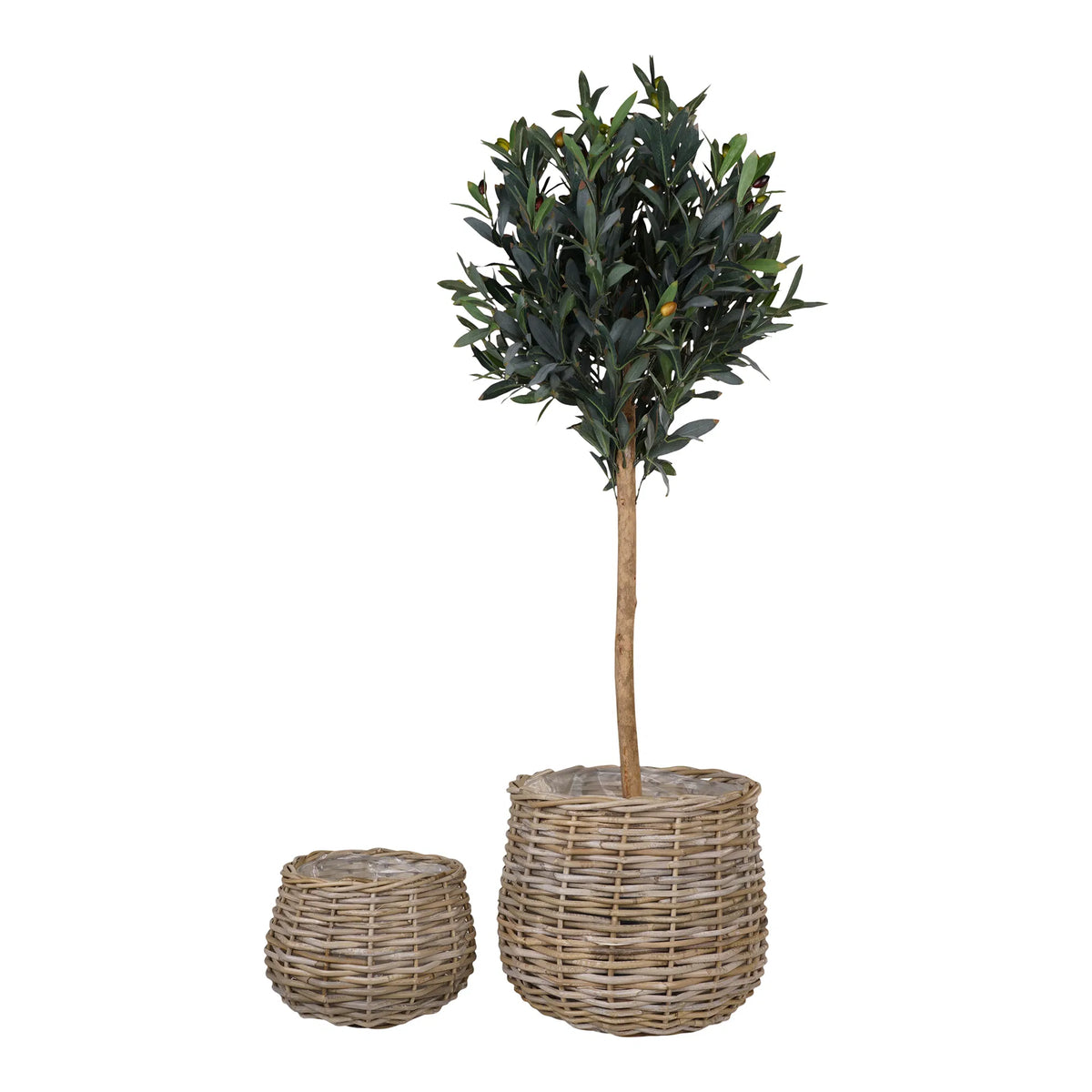 Set 2 coșuri decorative FERVANO din ratan natural, 27/38 x 27/38 x 21/34 cm