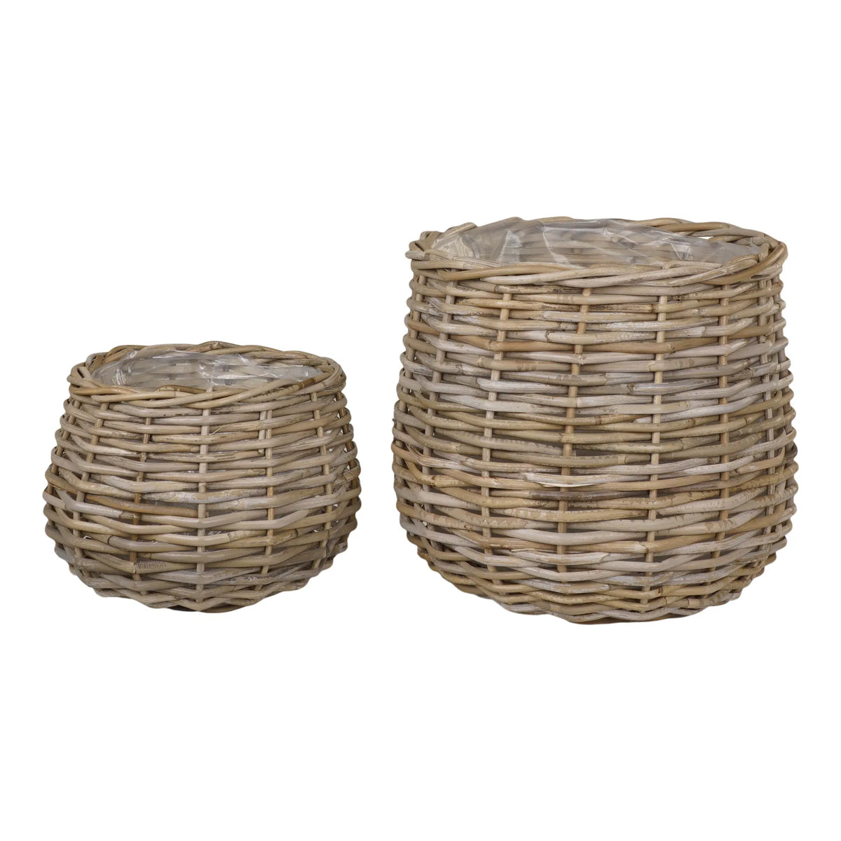 Set 2 coșuri decorative FERVANO din ratan natural, 27/38 x 27/38 x 21/34 cm