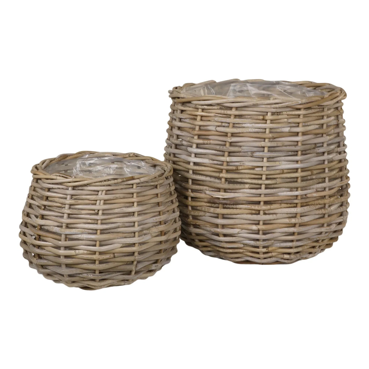 Set 2 coșuri decorative FERVANO din ratan natural, 27/38 x 27/38 x 21/34 cm