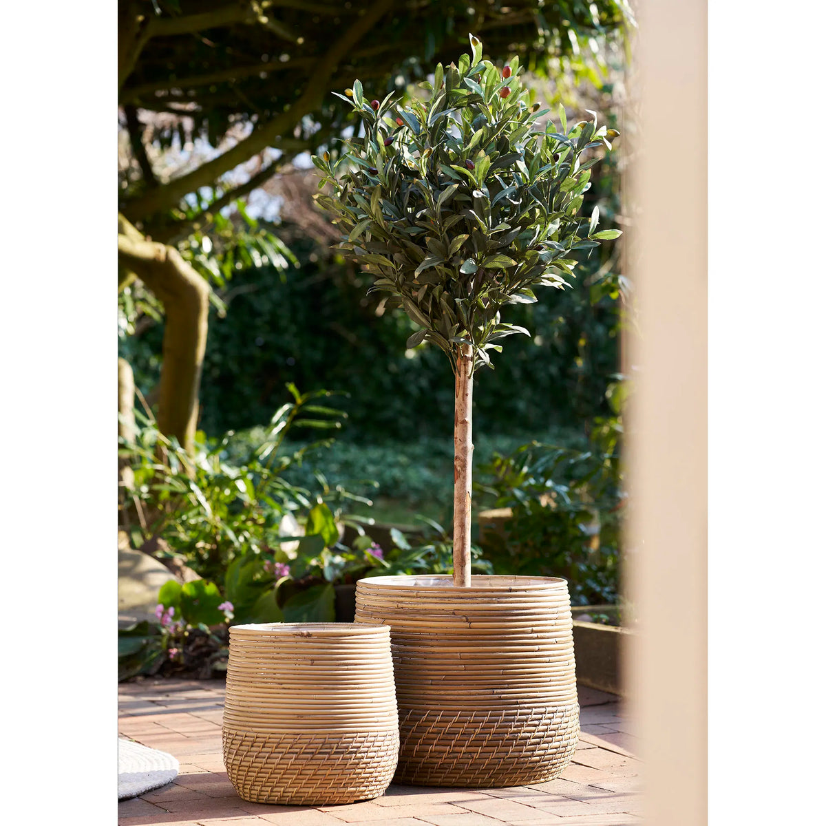 Set 2 coșuri decorative ZOLMIRA din ratan natural, 25/38 x 25/38 x 28/34 cm