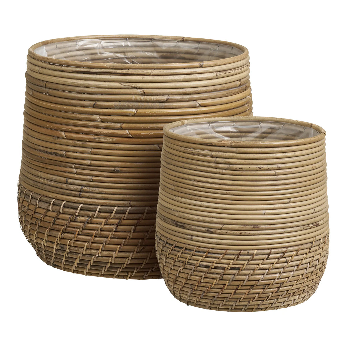 Set 2 coșuri decorative ZOLMIRA din ratan natural, 25/38 x 25/38 x 28/34 cm