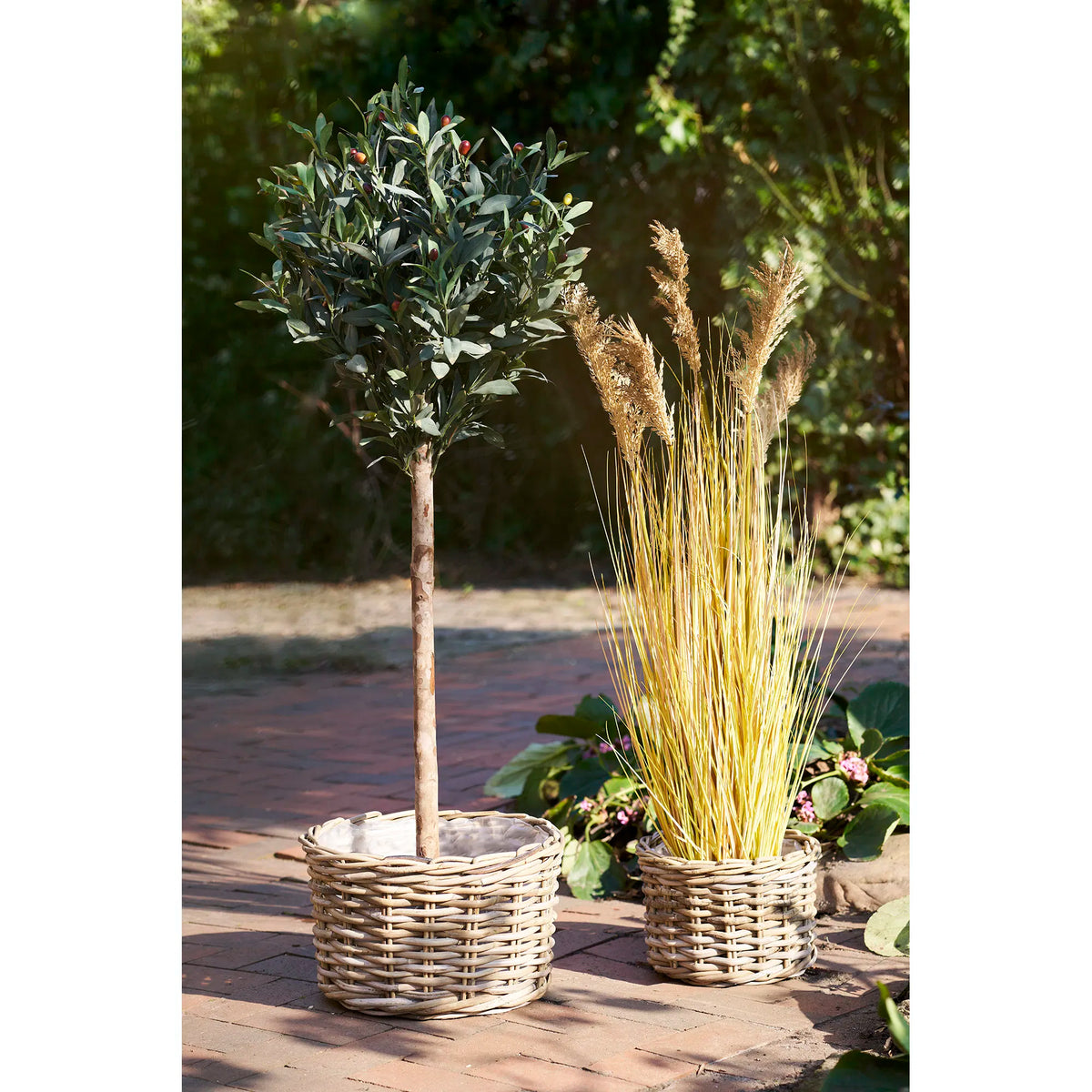 Set 2 coșuri decorative CORLIRA din ratan, culoare naturală, 27/35 x 27/35 x 18/22 cm