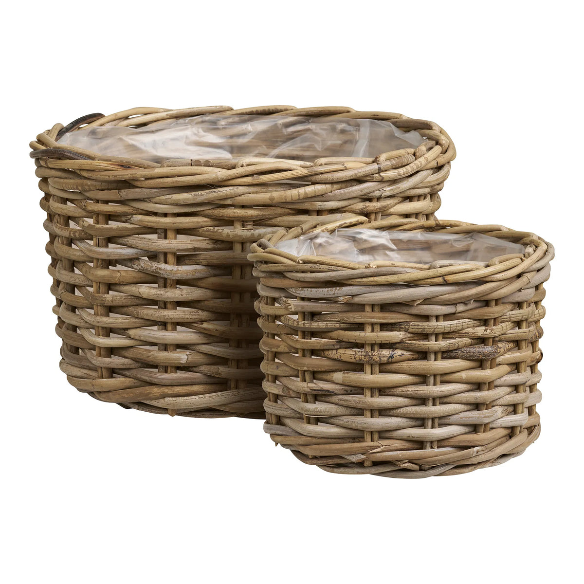 Set 2 coșuri decorative CORLIRA din ratan, culoare naturală, 27/35 x 27/35 x 18/22 cm