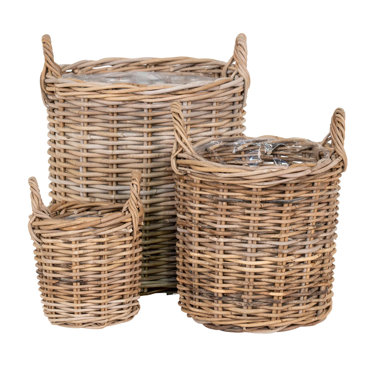 Set 3 coșuri decorative HELVIRO din ratan, 20/30/40 cm x 20/30/40 cm x 28/38/48 cm