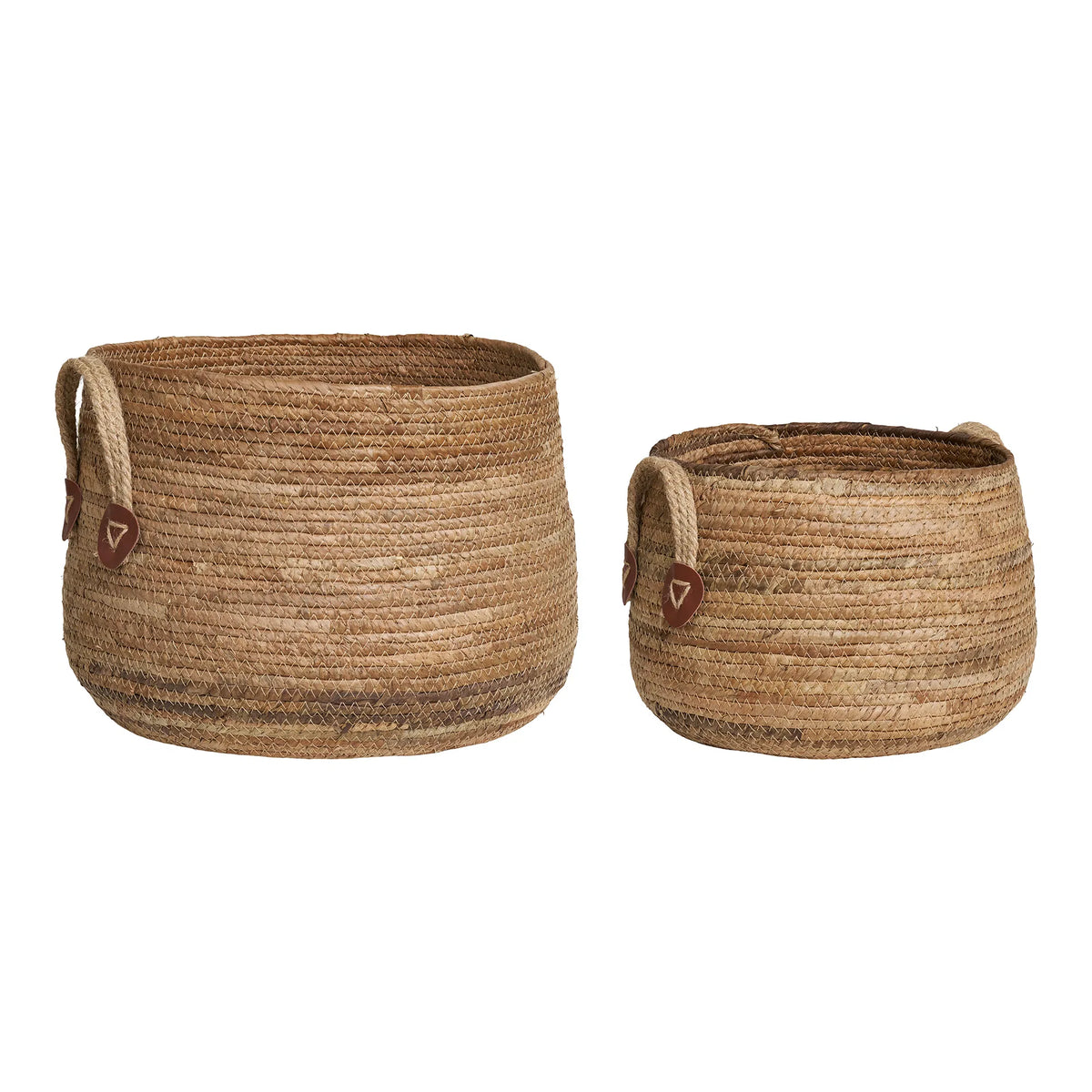 Set 2 coșuri decorative ASTOR din frunză de bananier, diametru 30,5 și 39 cm