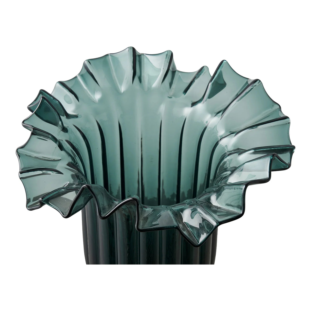 Vază BRIVAN din sticlă suflată manual, verde închis, 25 x 25 x 30 cm