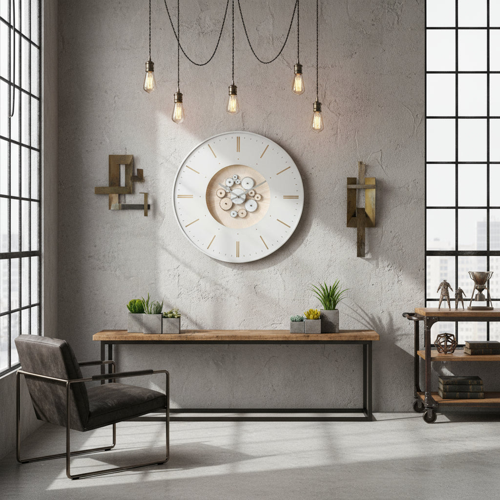 Ceas de perete INDUSTRY din MDF, metal și sticlă, Ø74 cm
