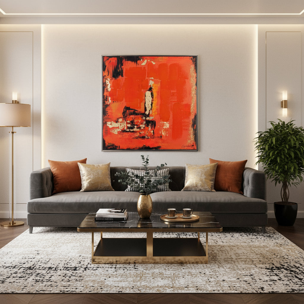 Tablou CROWN 854 lucrat manual pe pânză, lemn de brad și plastic, 100 x 100 cm