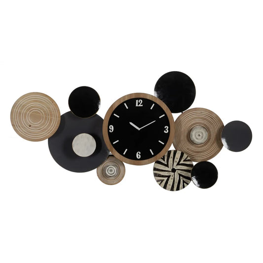 Decorațiune de perete GINTA CLOCK din lemn și fier, negru, 128.3 x 7 x 64.1 cm