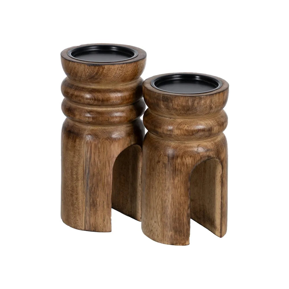 Set suport lumânare LORVAN din lemn de mango, 11,5 x 11,5 x 23 cm și 11,5 x 11,5 x 20 cm