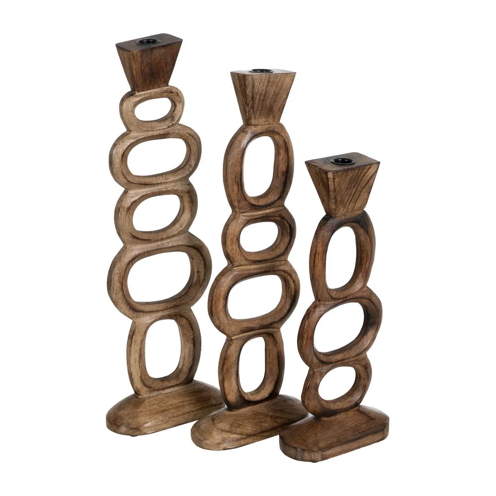 Set suport lumânare SENORA din lemn de mango, înălțimi 50, 46 și 36 cm