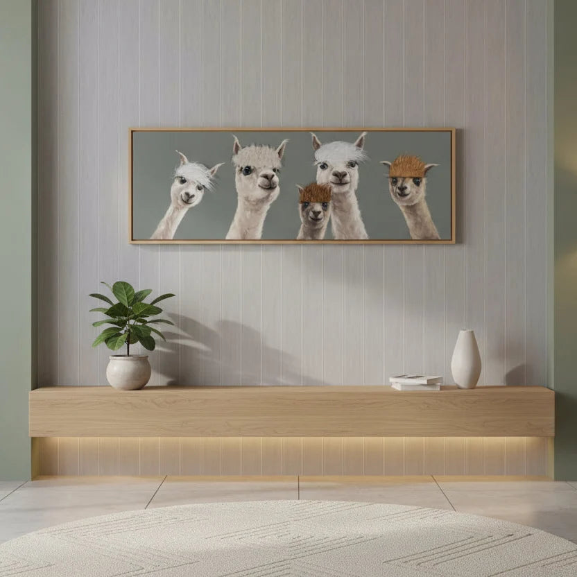 Tablou pictat manual FARMA SHEEP pe pânză, 150 x 50 cm