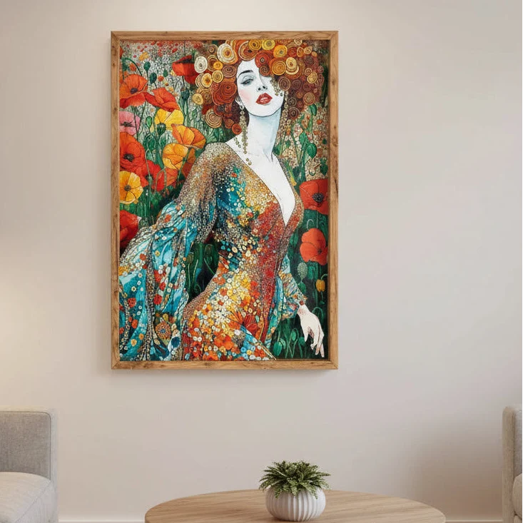 Tablou BRIO WOMAN din MDF culoare fag și sticlă, 43 x 63 cm