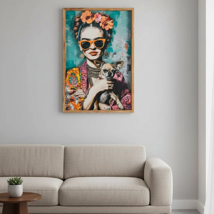 Tablou ARTIVA WOMAN&DOG din MDF și sticlă, 43 x 63 cm