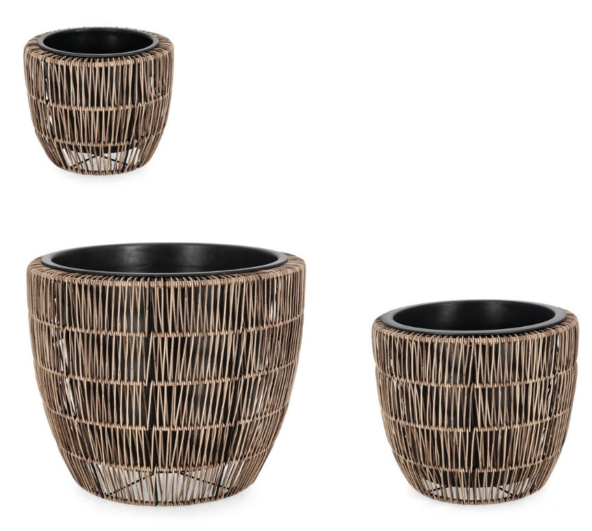 Set 3 suporturi ghivece AYUN W din poliratan, de la 24x24x20 cm la 44x44x36 cm