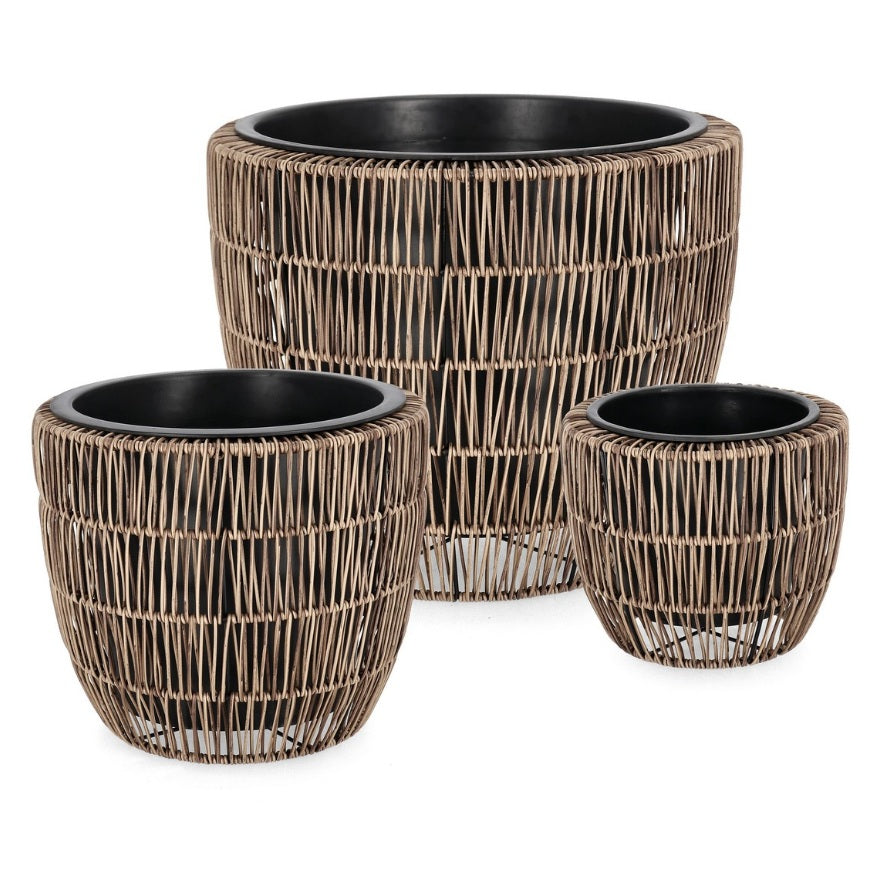 Set 3 suporturi ghivece AYUN W din poliratan, de la 24x24x20 cm la 44x44x36 cm