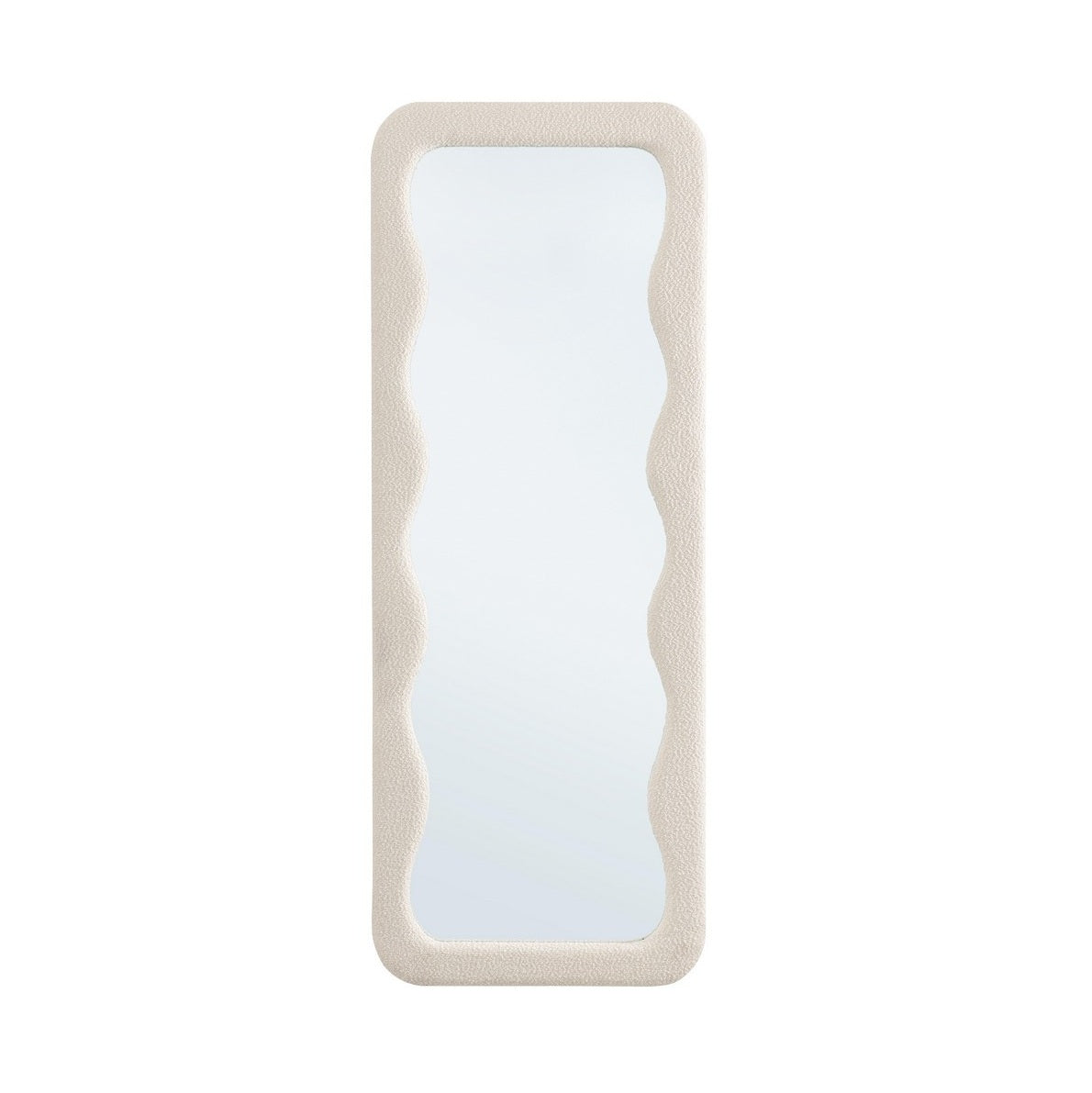 Oglindă WHITE BOUCLE cu ramă din MDF îmbrăcată în țesătură bouclé, 60 x 160 cm