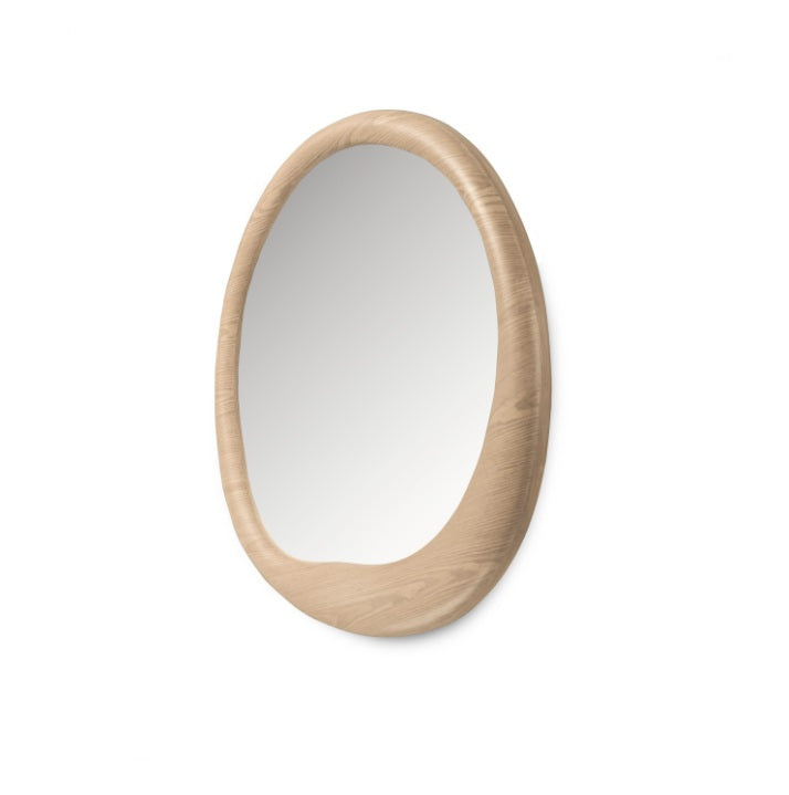 Oglindă rotundă CORBERO cu ramă din furnir de lemn de 103 cm