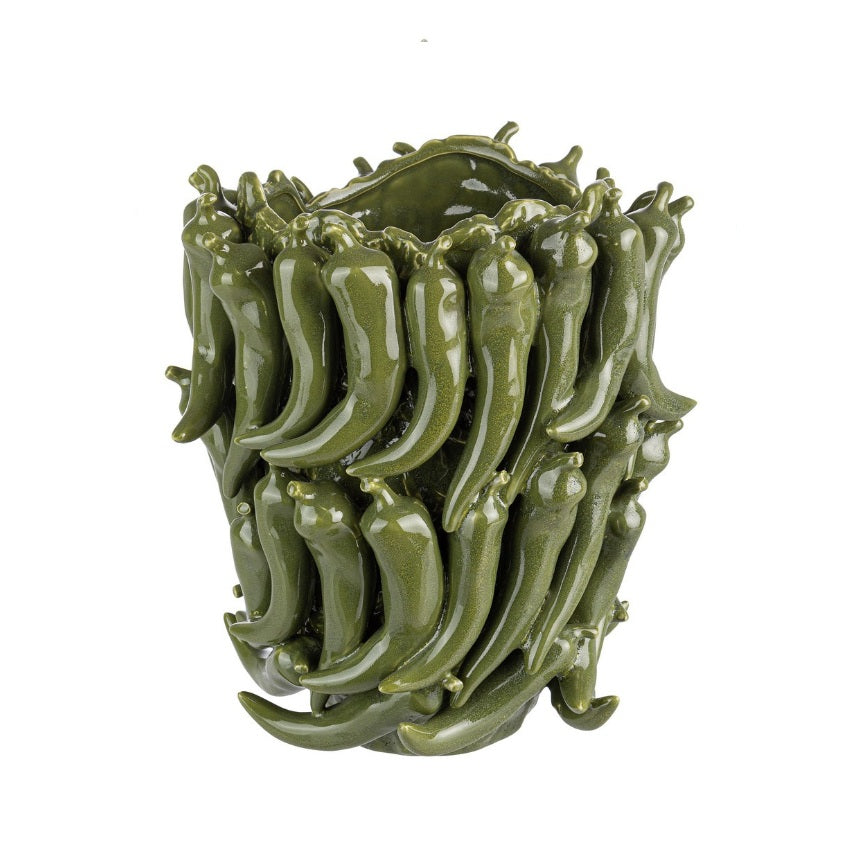 Vază SPICY din ceramică verde, lucrată manual, 28 x 27 x 32 cm