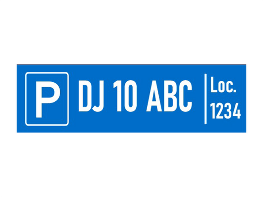 Plăcuță parcare rezervată 40x10cm din plexiglass, printată UV. Rezistă la exterior. Include șablon gratuit pentru vopsire număr auto.