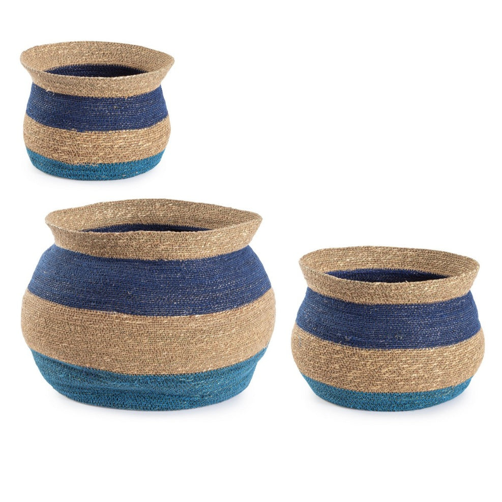 Set 3 coșuri YLENIA AMPHORA HIGH din iarbă marină, diametru 25, 30 și 39 cm