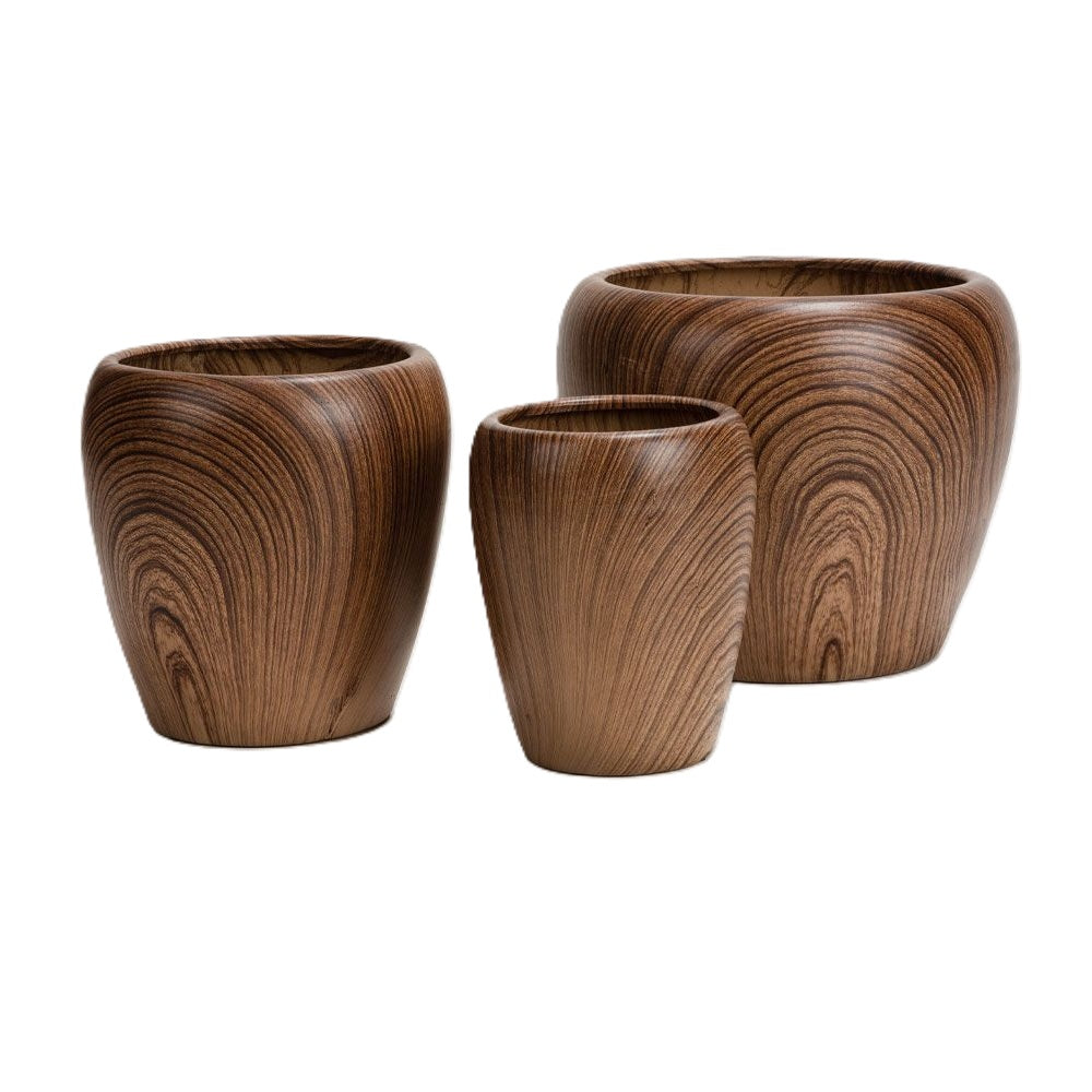 Set 3 jardiniere ceramice BROIS, maro natural, de la 23 la 42 cm