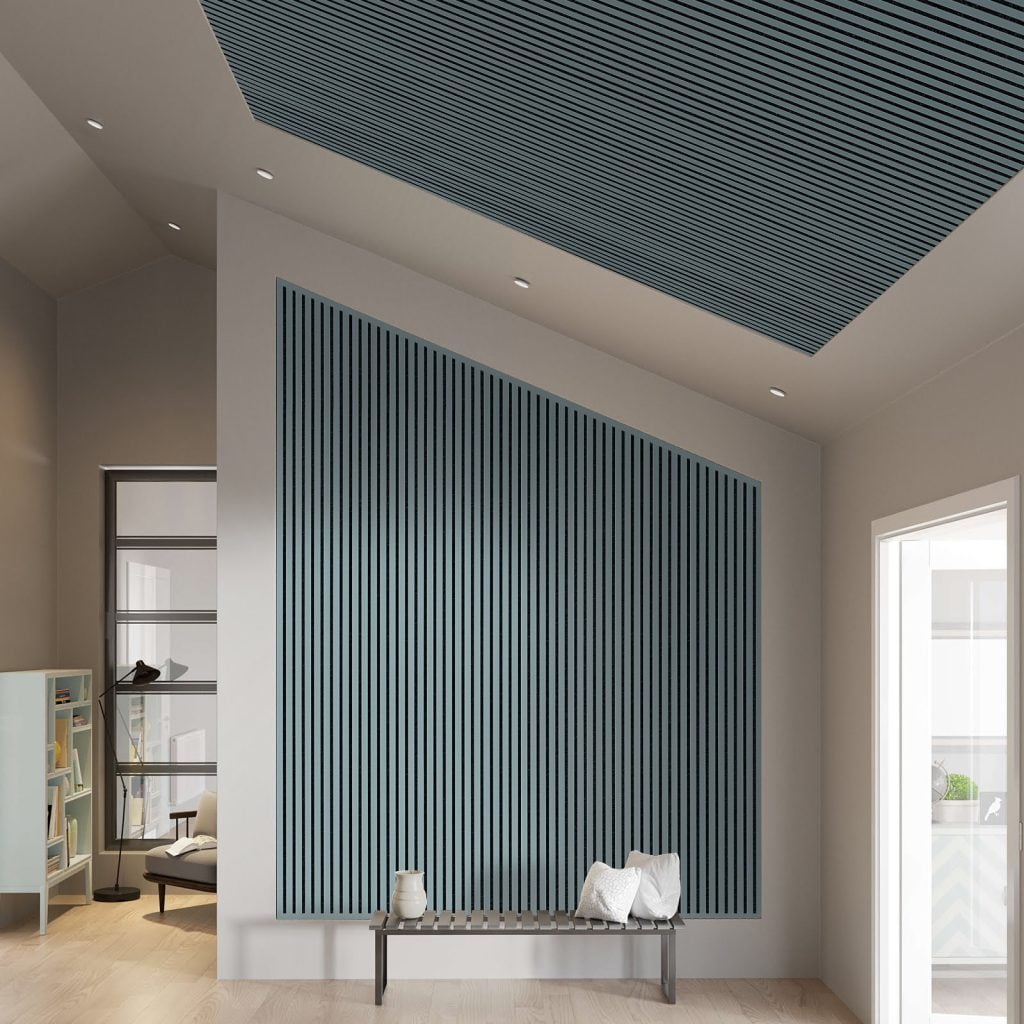 Panou riflaj acustic CLOUD din MDF furnir cu pâslă neagră, 60 x 240 cm