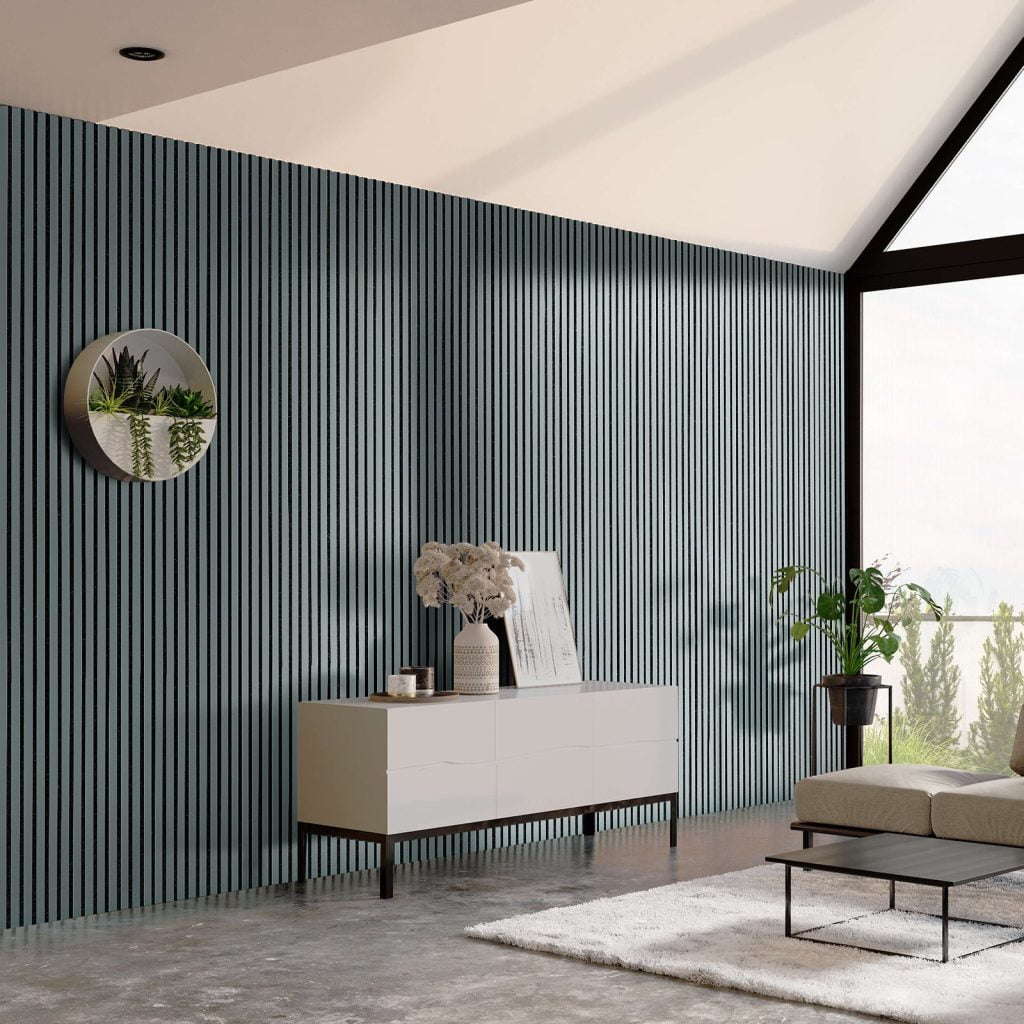 Panou riflaj acustic CLOUD din MDF furnir cu pâslă neagră, 60 x 240 cm