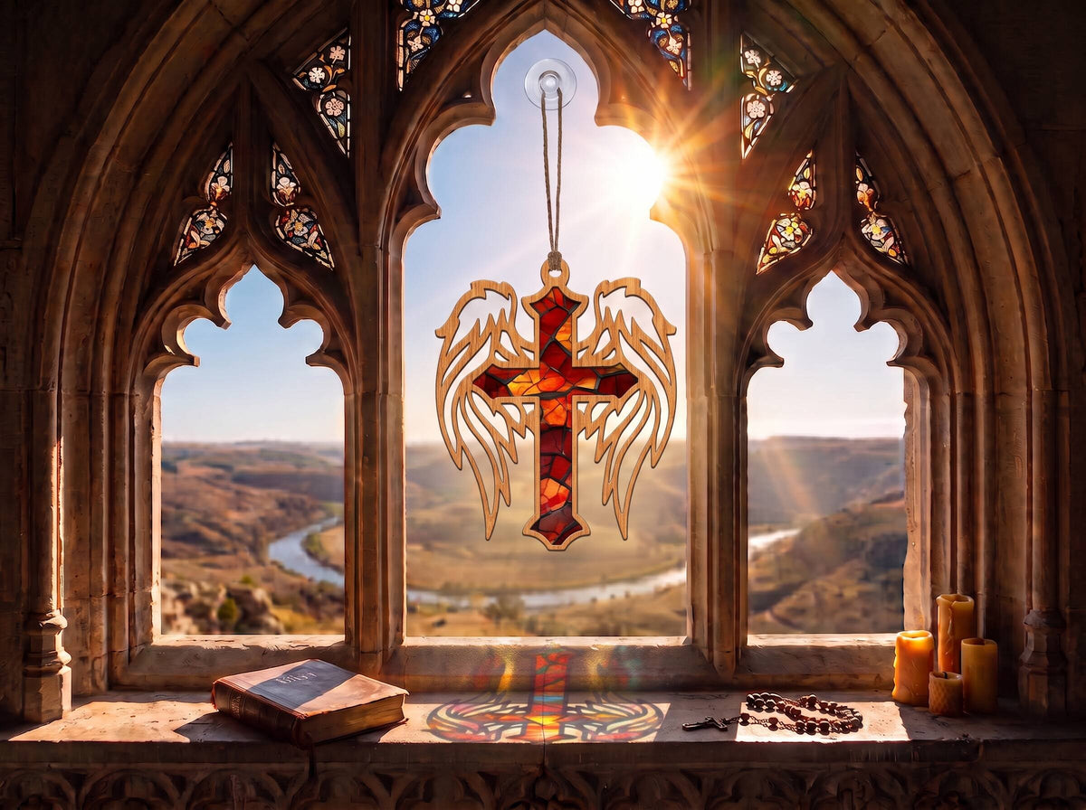 Cruce cu Aripi de Înger - Decorațiuni Ferestre & Sun Catchers