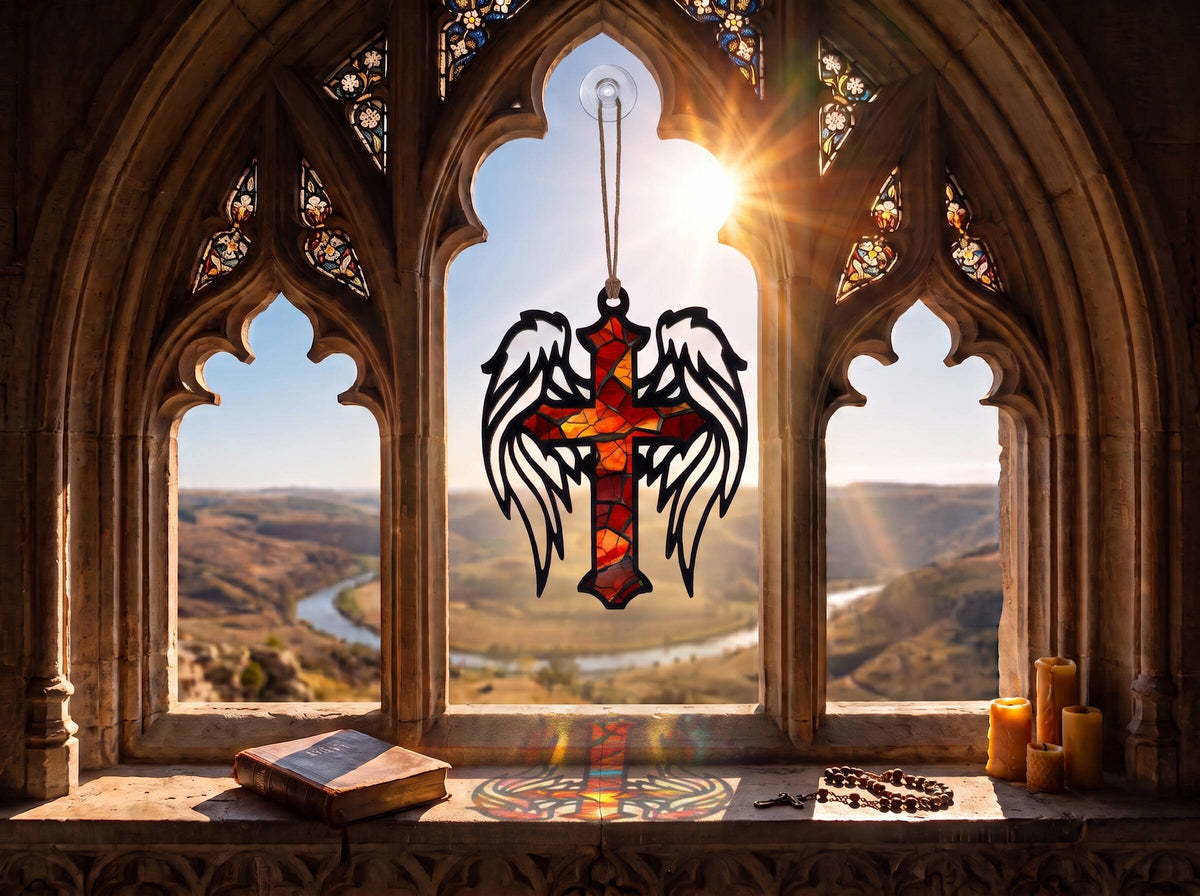 Cruce cu Aripi de Înger - Decorațiuni Ferestre & Sun Catchers