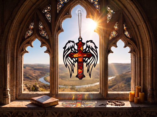 Cruce cu Aripi de Înger - Decorațiuni Ferestre & Sun Catchers