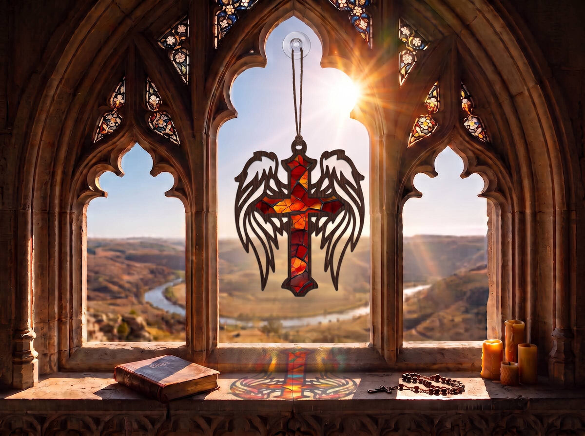 Cruce cu Aripi de Înger - Decorațiuni Ferestre & Sun Catchers