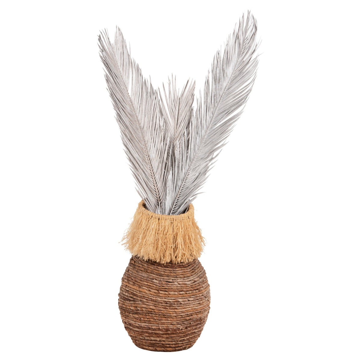 Set 3 frunze uscate de palmier ALANTA PALM SILVER, gri, înălțime 110 cm