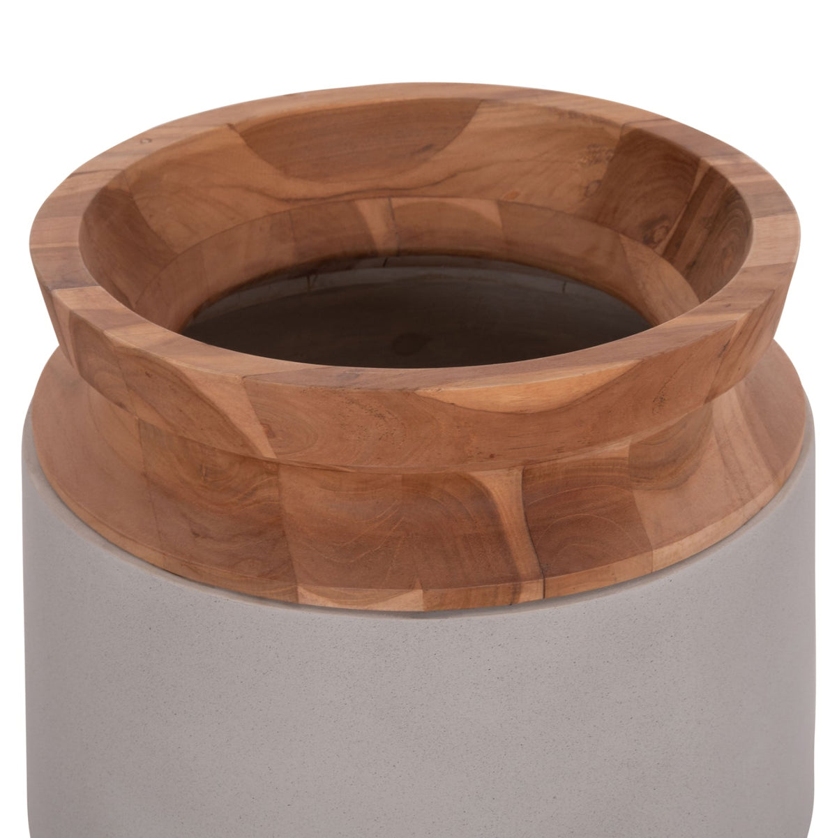Vază de podea ELVANI FLOOR din fibrociment cu margine din lemn de tec, 41 x 41 x 47 cm