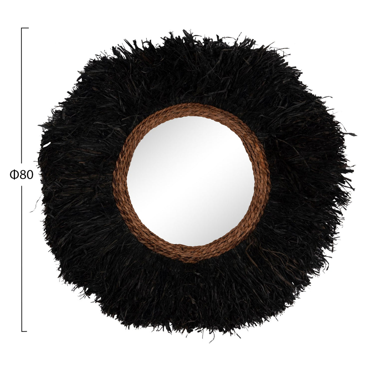 Oglindă de perete NORELA cu ramă din fibre de bananier, diametru 80 cm