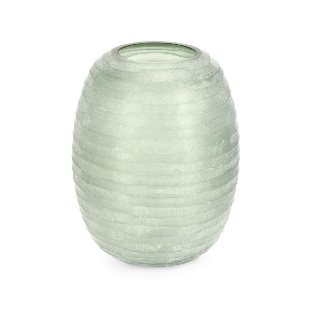 Vază DONDRA GREEN din sticlă lucrată manual, diametru 25 cm, înălțime 31 cm