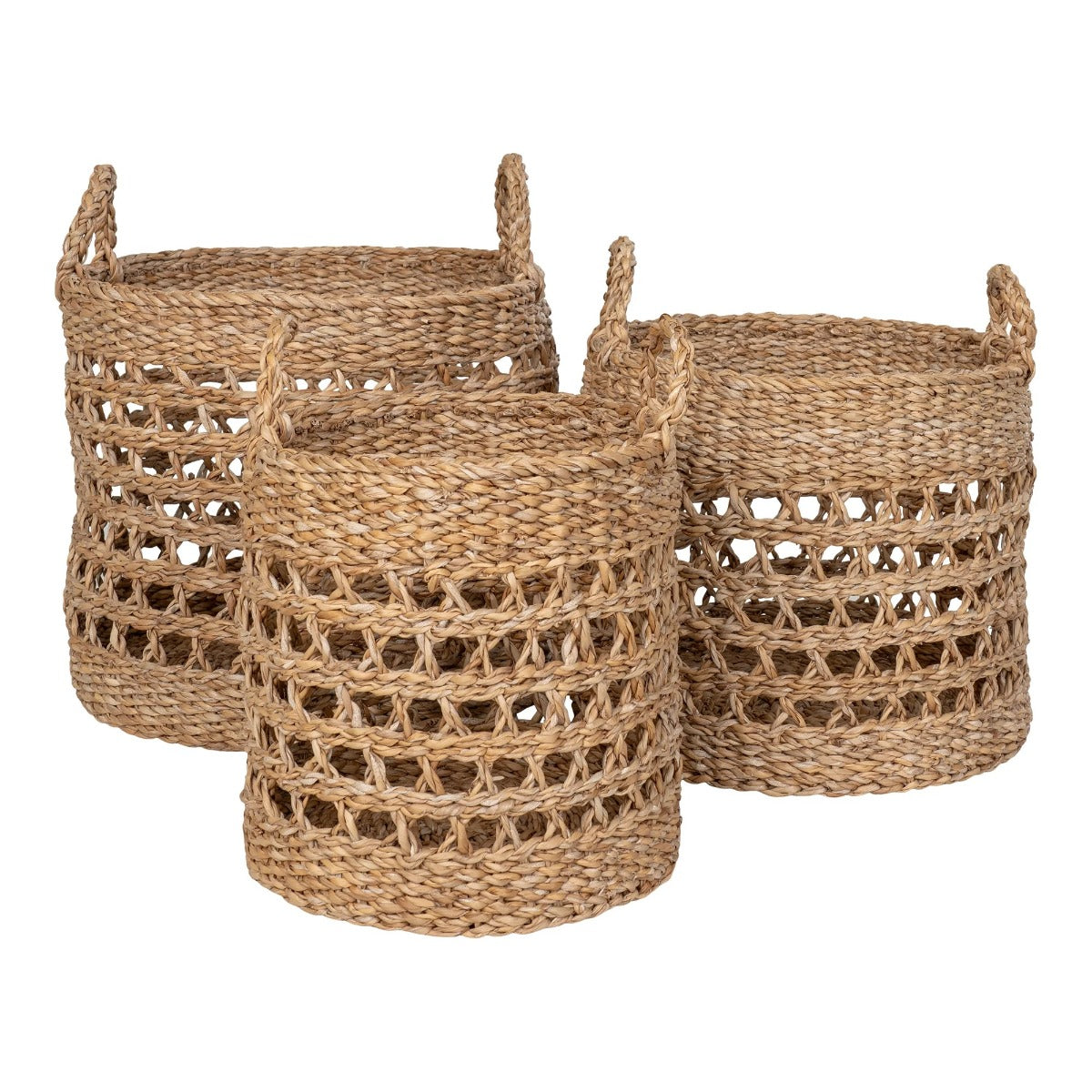 Set 3 coșuri decorative FELDER din iarbă de mare, diametre 28, 32 și 36 cm