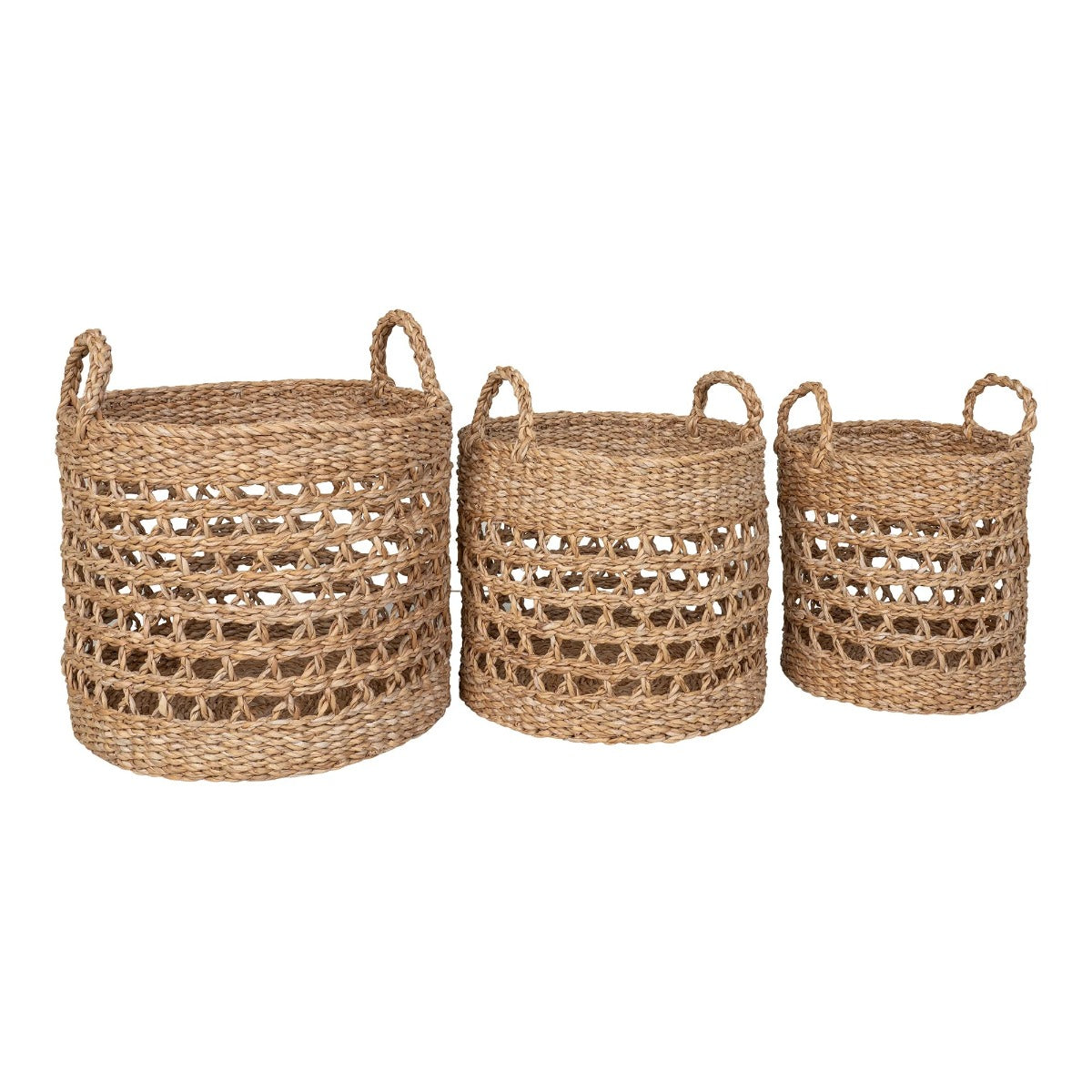 Set 3 coșuri decorative FELDER din iarbă de mare, diametre 28, 32 și 36 cm
