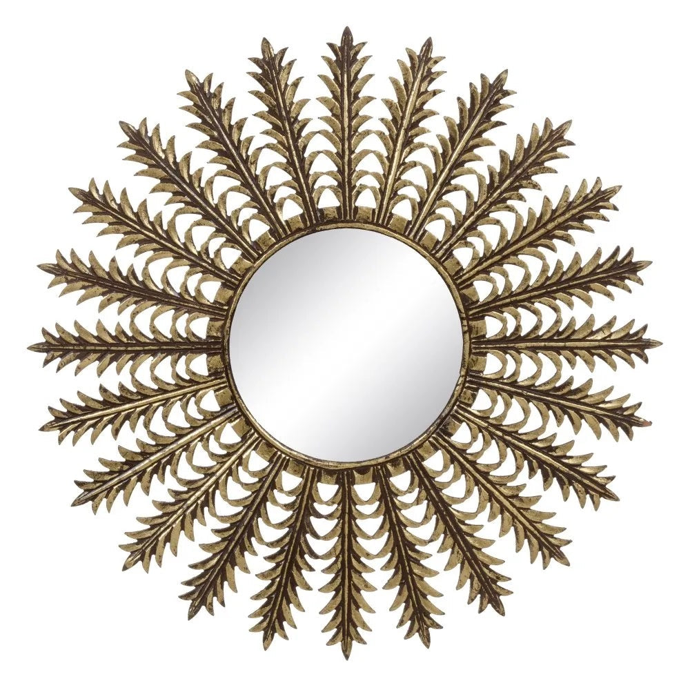 Oglindă de perete HANIGAN cu ramă aurie din MDF, diametru 90 cm