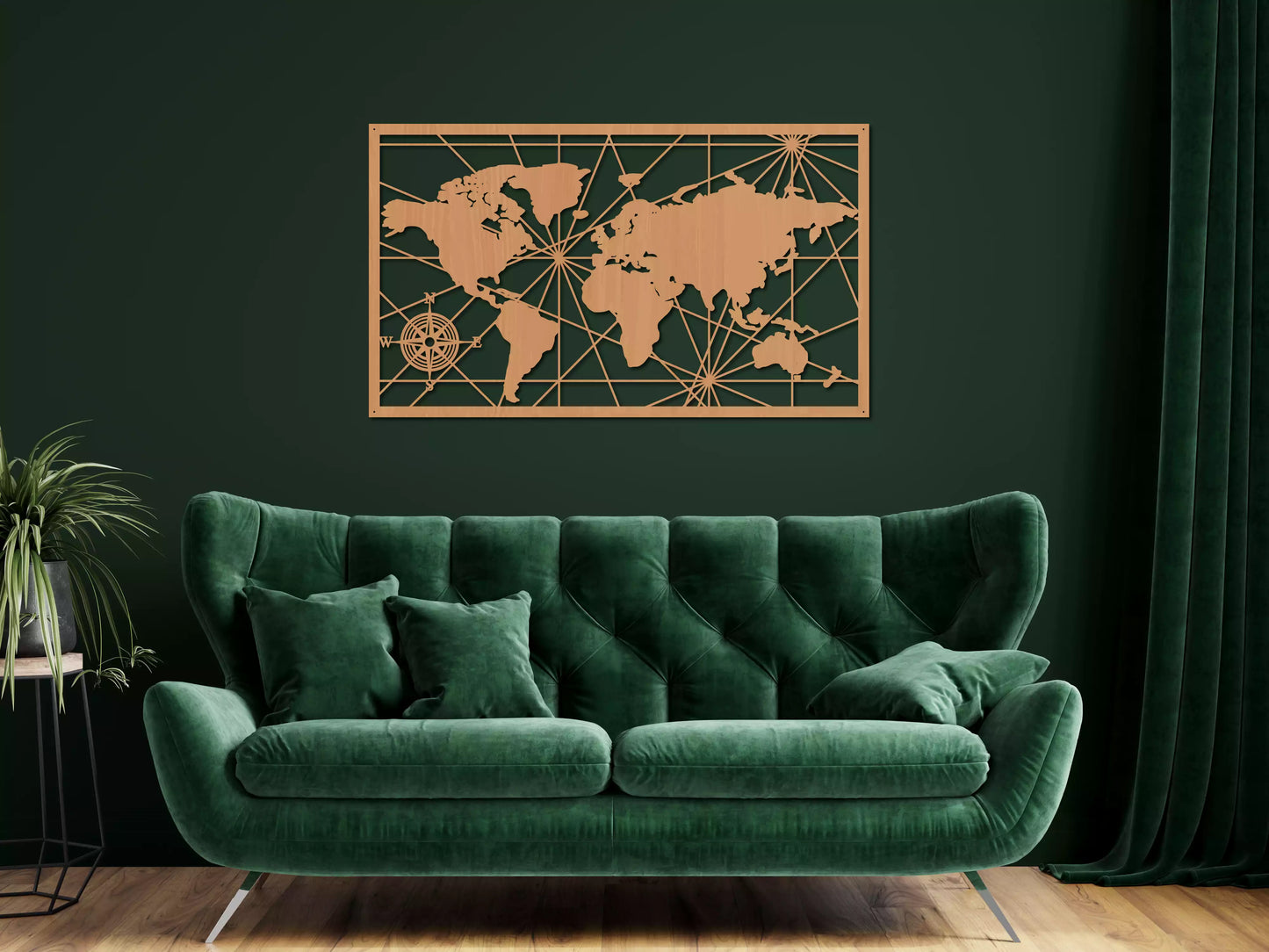 Harta Lumii Geometrică - Decorațiune Perete Fibre Lemn