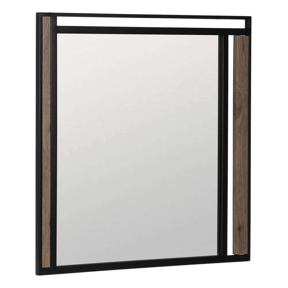 Oglindă de perete HELOVRA cu ramă din DM, fier și sticlă, 70 x 70 cm