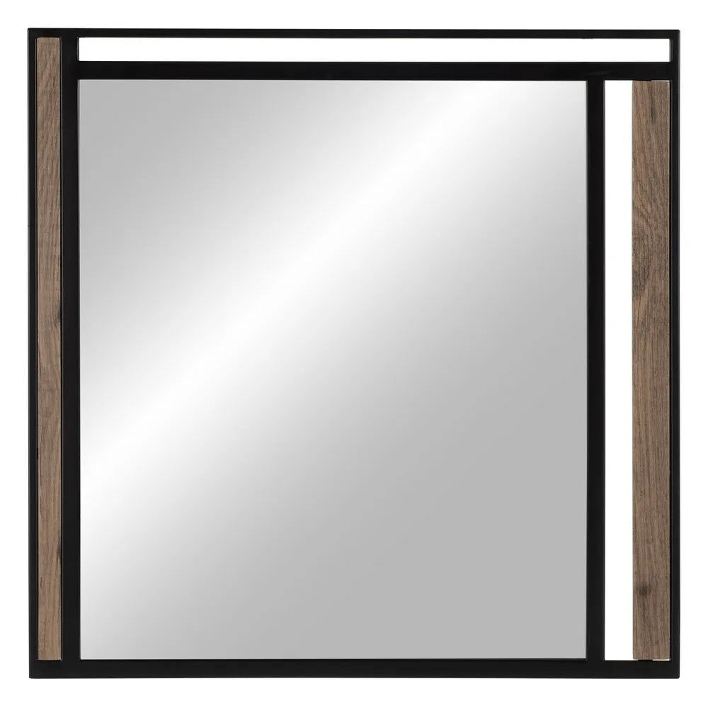 Oglindă de perete HELOVRA cu ramă din DM, fier și sticlă, 70 x 70 cm