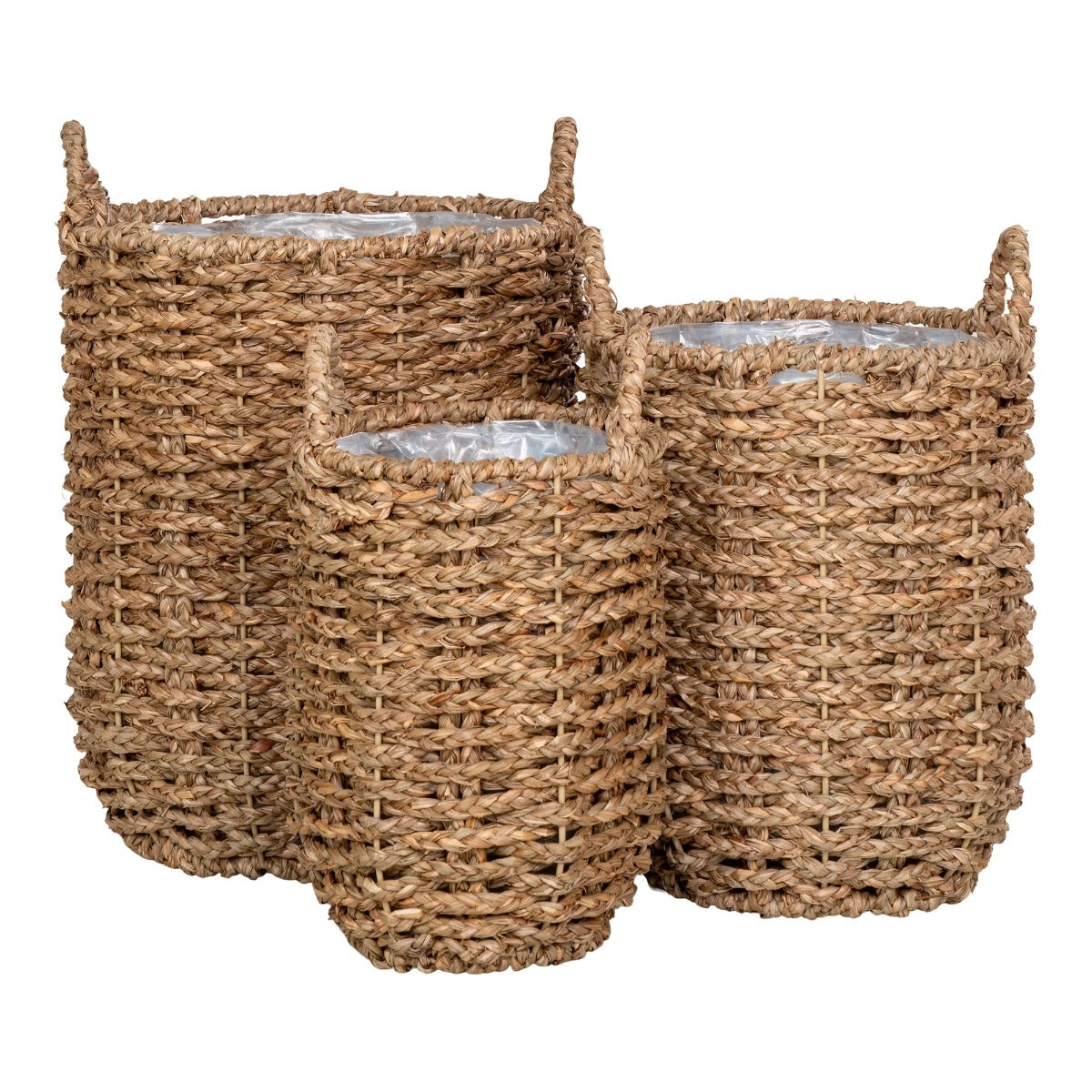 Set 3 coșuri decorative HELRUP din iarbă de mare, culoare naturală, dimensiuni de la 25x20x28 cm la 49x31x37 cm