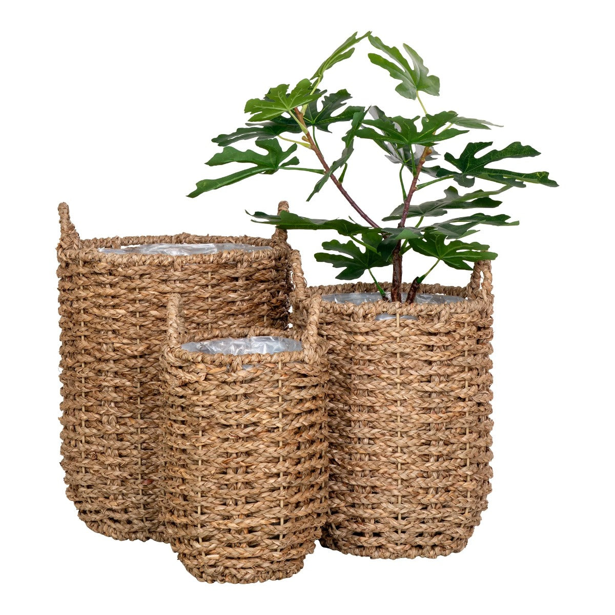 Set 3 coșuri decorative HELRUP din iarbă de mare, culoare naturală, dimensiuni de la 25x20x28 cm la 49x31x37 cm