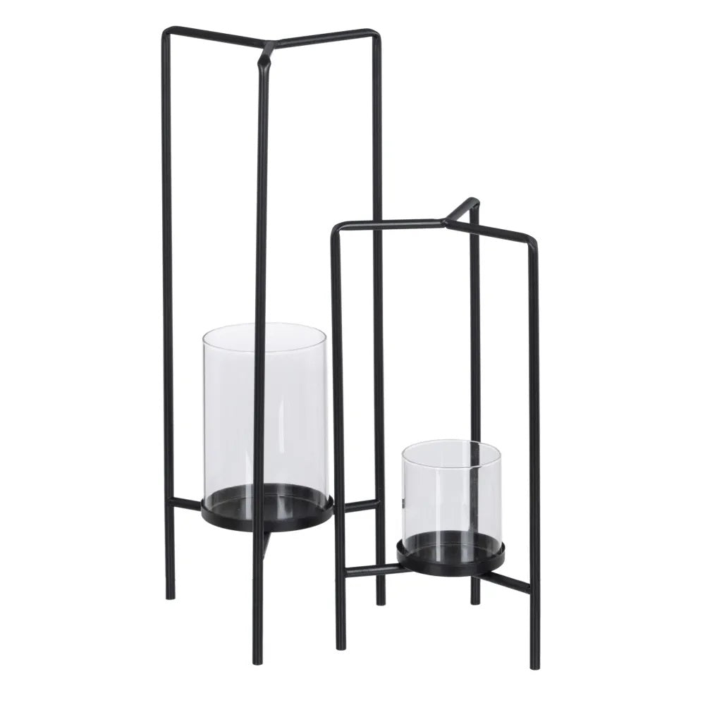 Set 2 suporturi lumânări JOLYS din sticlă și metal, înălțime 50 cm și 36 cm