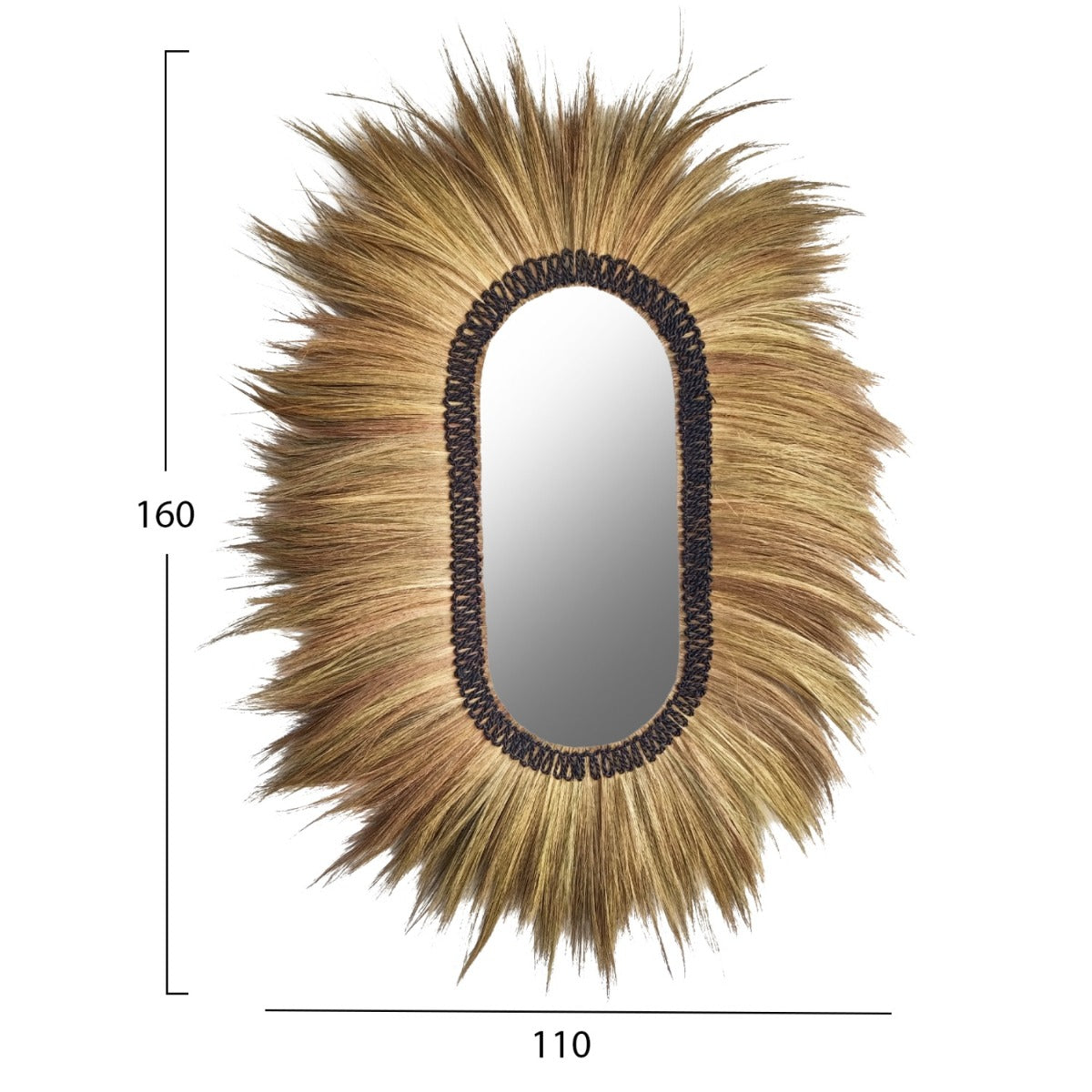 Oglindă KRANES cu ramă din fibre Rayung și coajă de banane, 110 x 160 cm