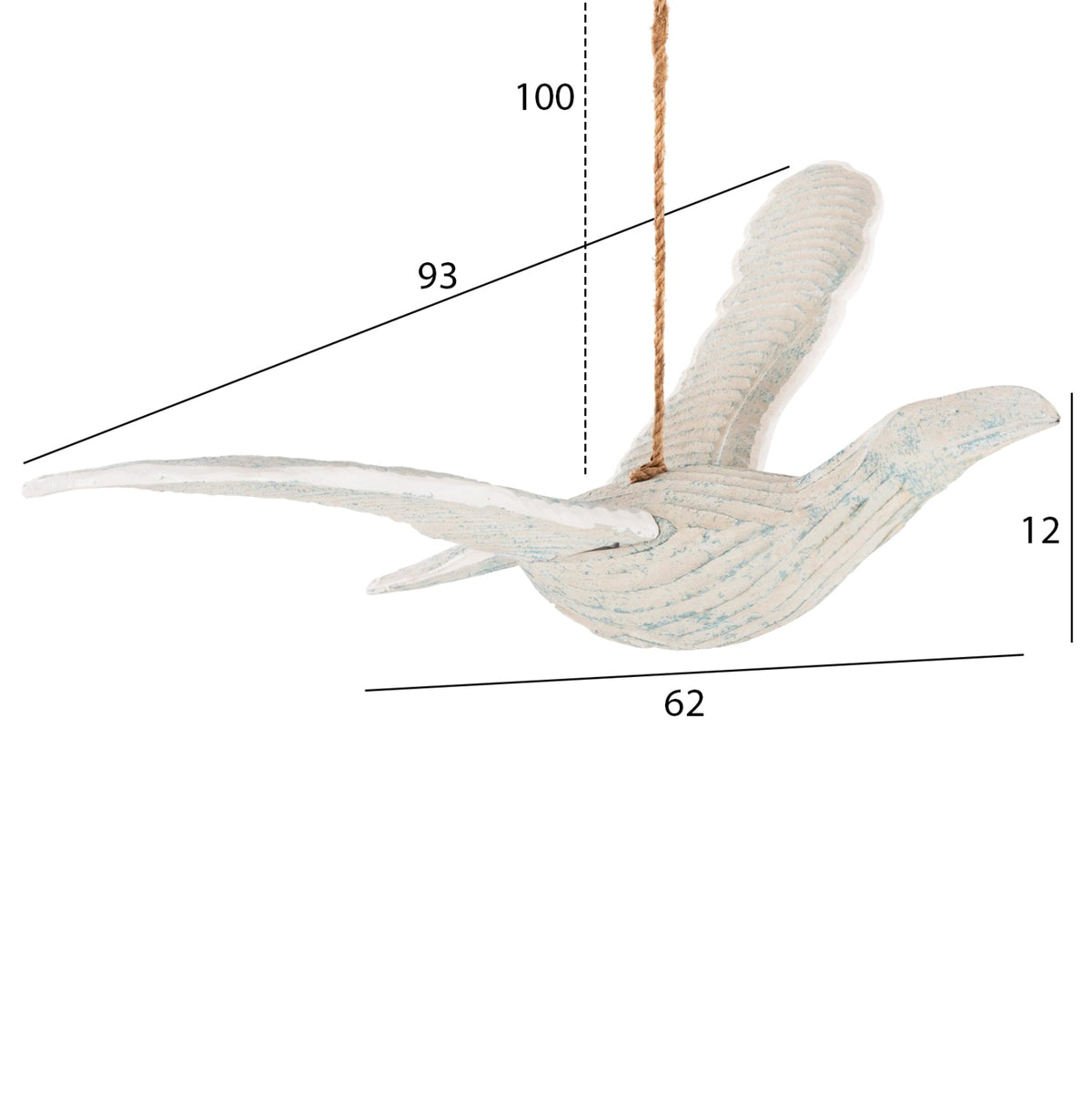 Decorațiune ALBAVIO BIRD 93 CM din lemn de Albasia, alb, 93 x 62 cm